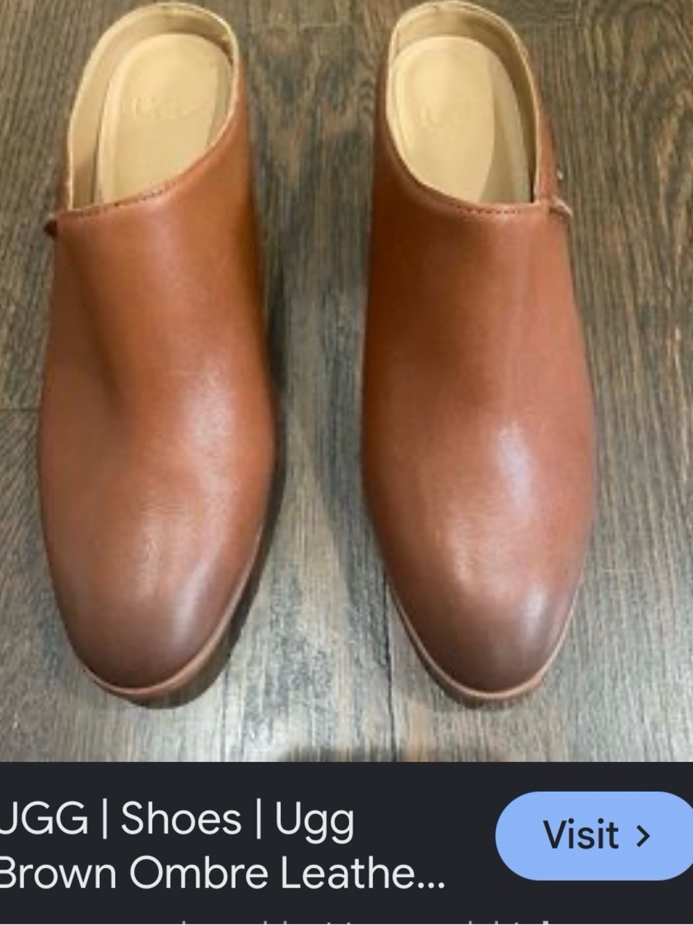 UGG brown ombre leather clogs with a 3 inch heel.